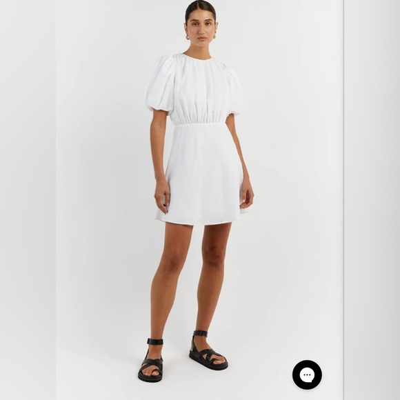 DISSH NAT WHITE GATHERED LINEN MINI DRESS - Picture 2 of 6
